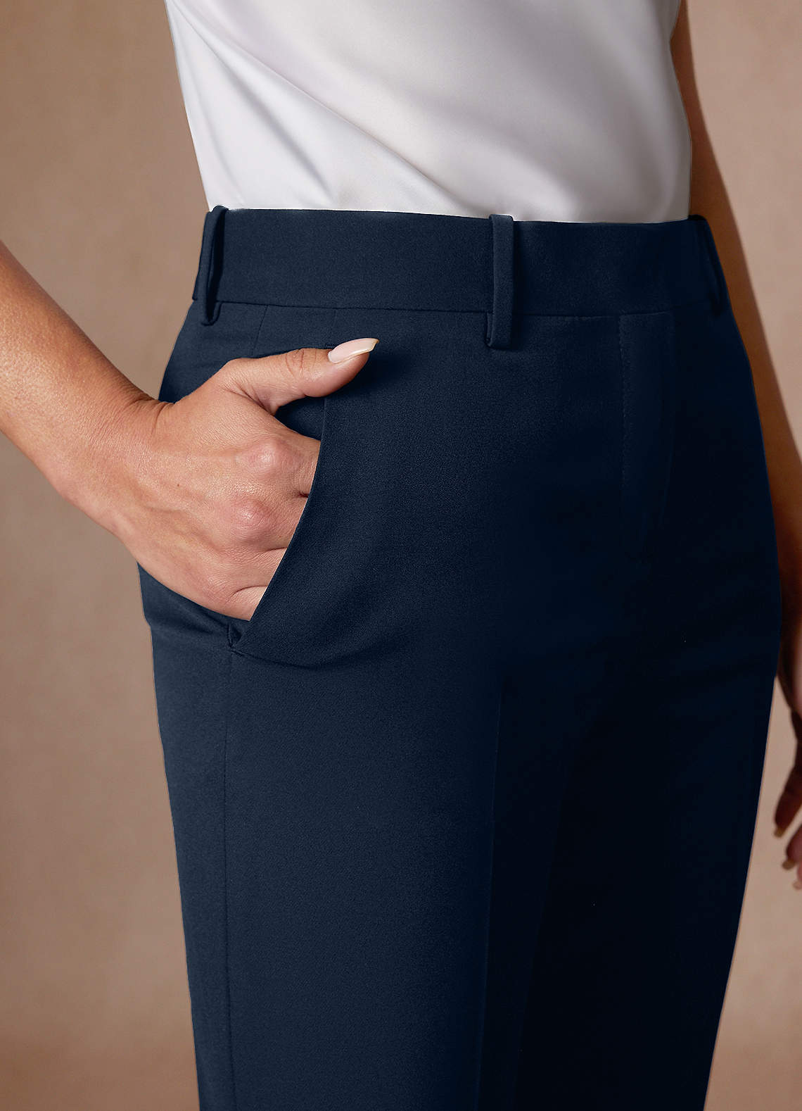 front Whitney Dark Navy Structured Stretch Cropped Dress Pants