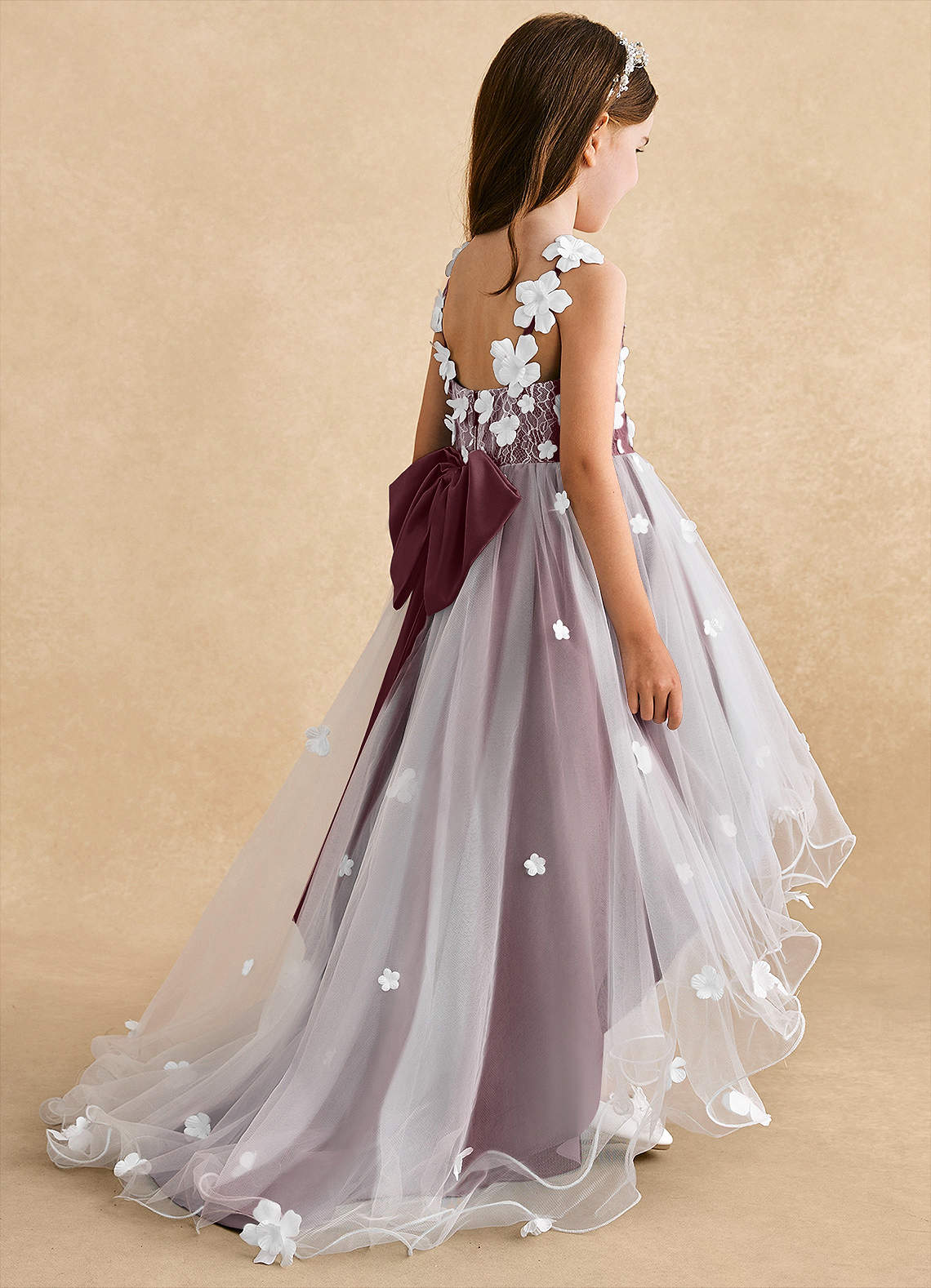 Azazie Celia Flower Girl Dresses Sangria A-Line Lace Tulle Dress image4