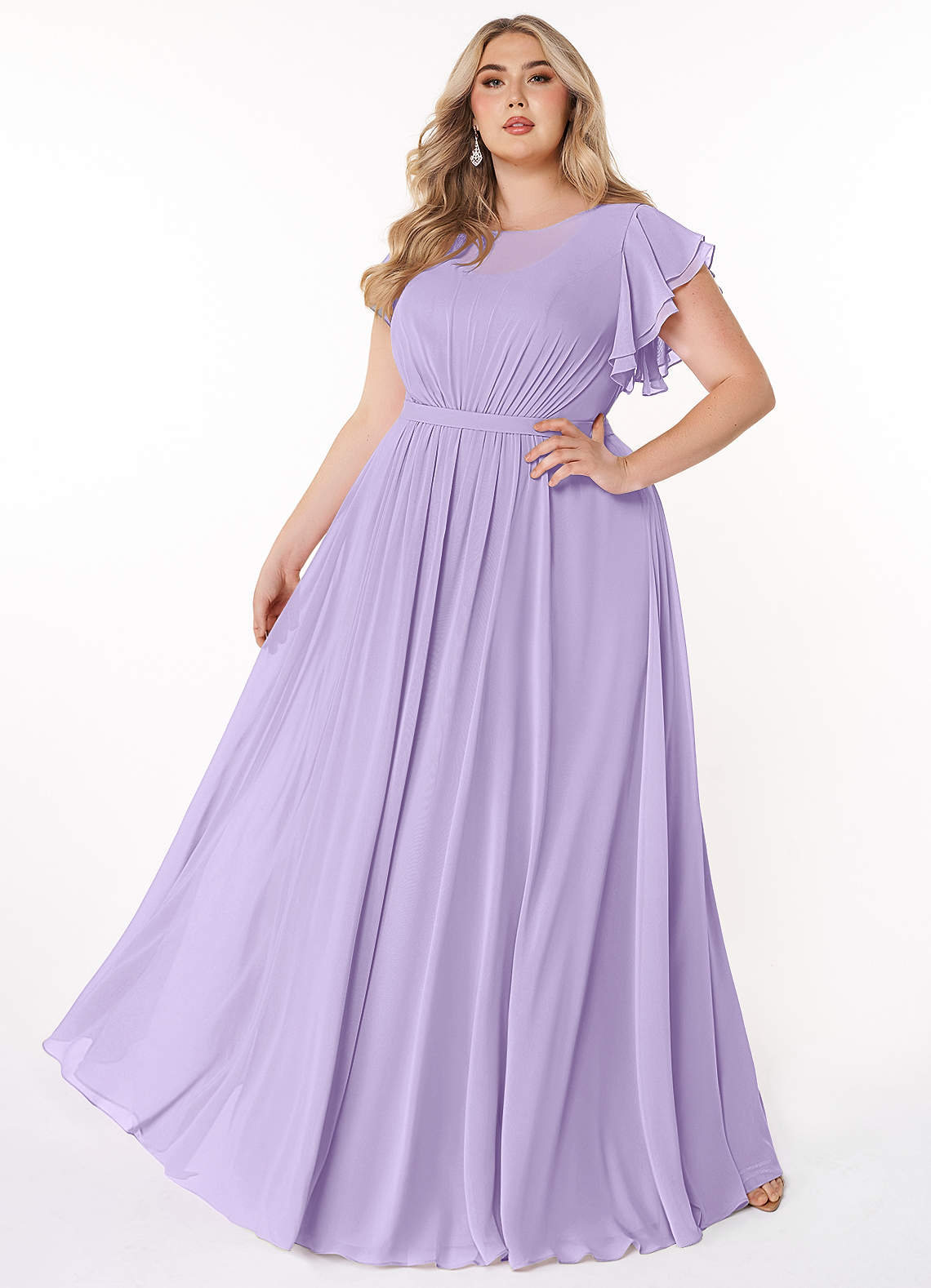 Azazie Daphne Modest Bridesmaid Dresses A-Line Ruffled Chiffon Floor-Length Dress image1