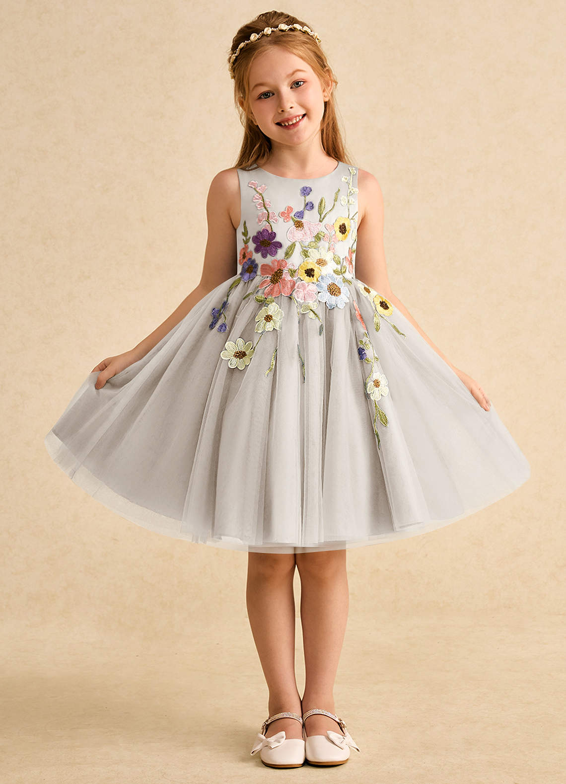 Azazie Prima Flower Girl Klänningar Klänning A-Line i Tyll Rosett image1