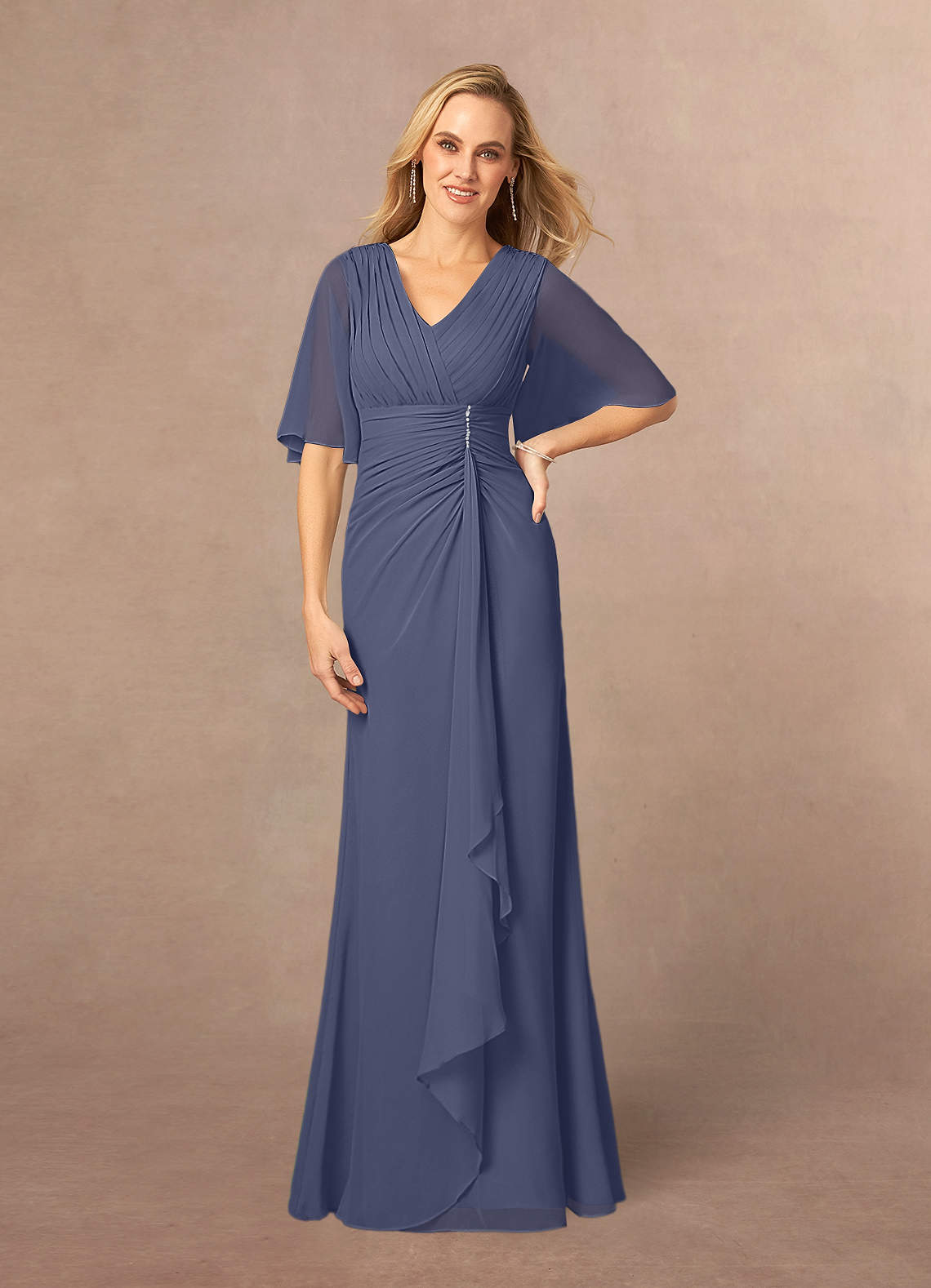 Azazie Carson Mother of the Bride Dresses Stormy A-Line V-Neck Lace Chiffon Dress image1