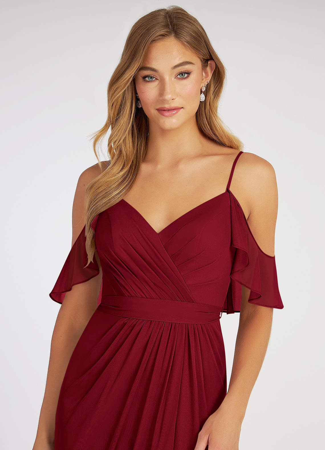 Burgundy A Line Deep V Neck Cheap Bridesmaid Dresses For Wedding,Long Prom Dress  Y1565 main image 1