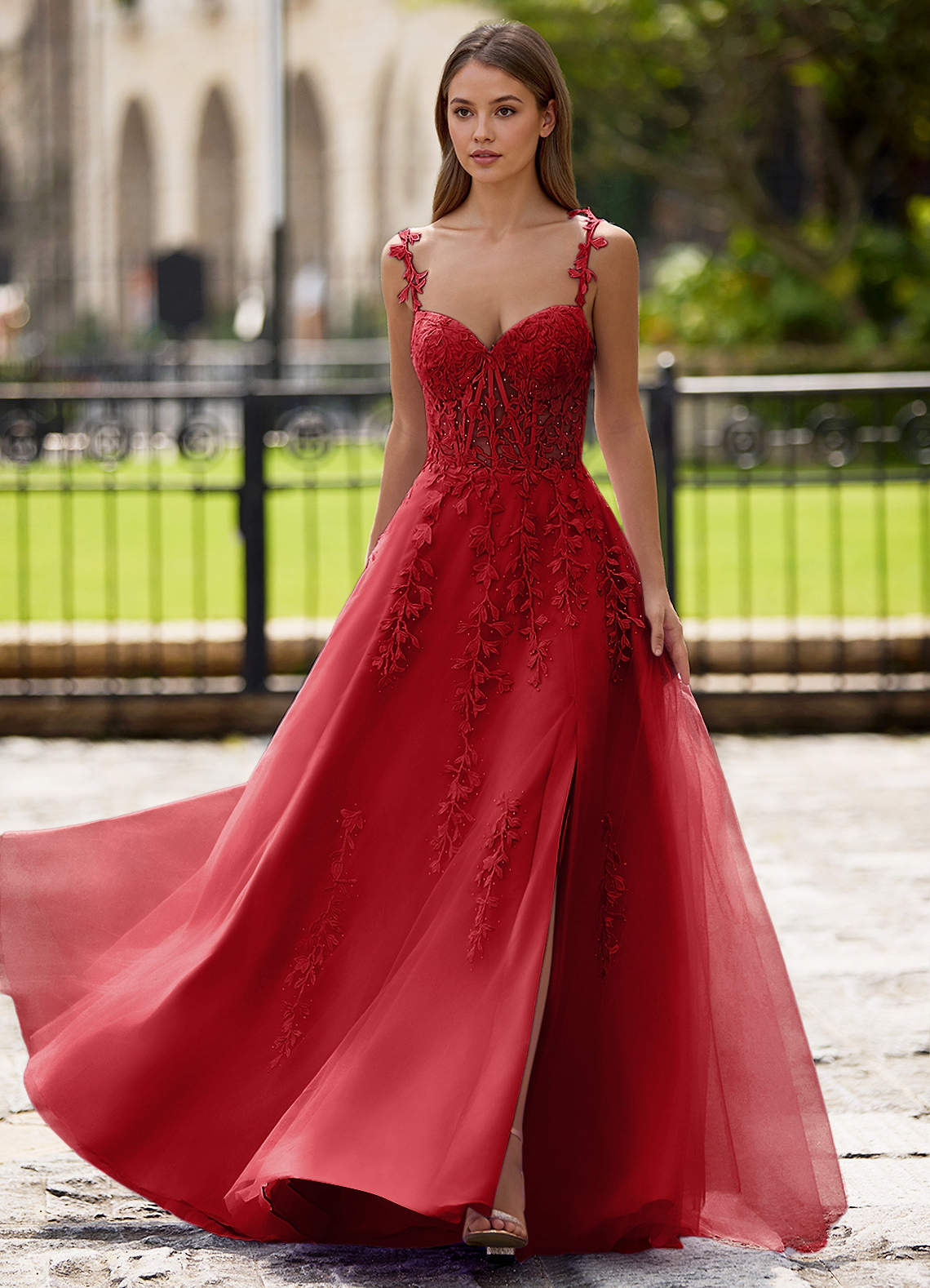 chinese dress ladies One-Shoulder Long Red A-Line Prom Dress with Glitter Red / XSmall main image 1