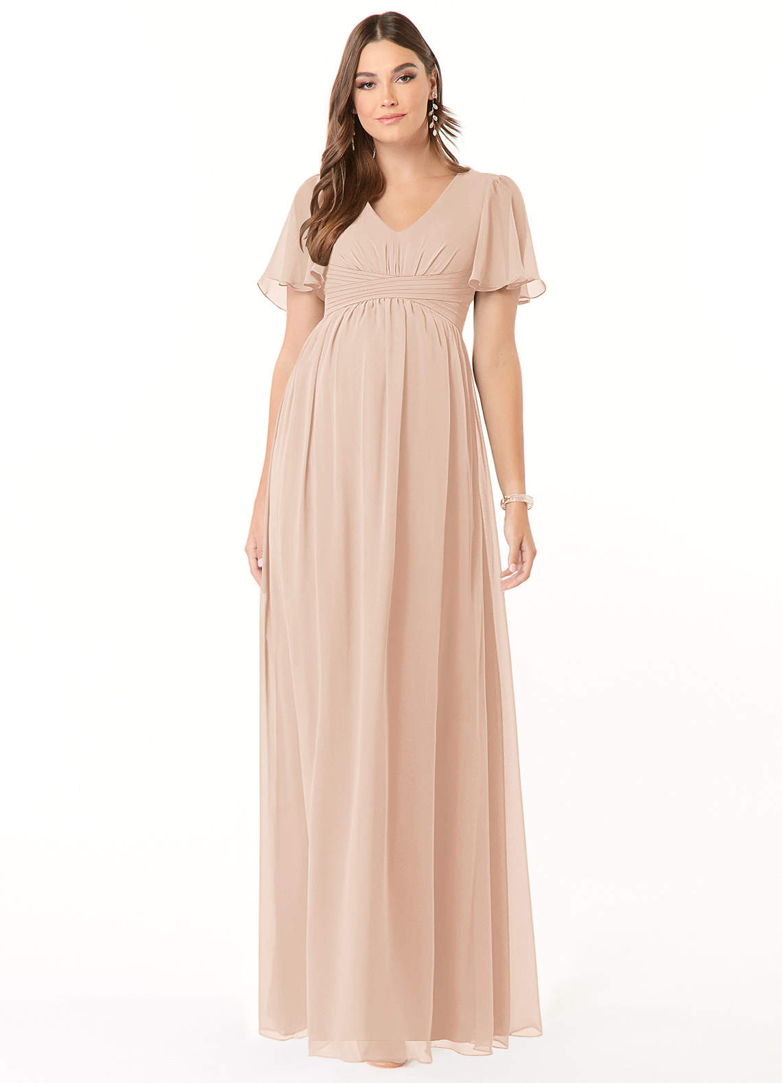 Azazie Verna Maternity Bridesmaid Dresses A-Line V-Neck Ruched Chiffon Floor-Length Dress image1