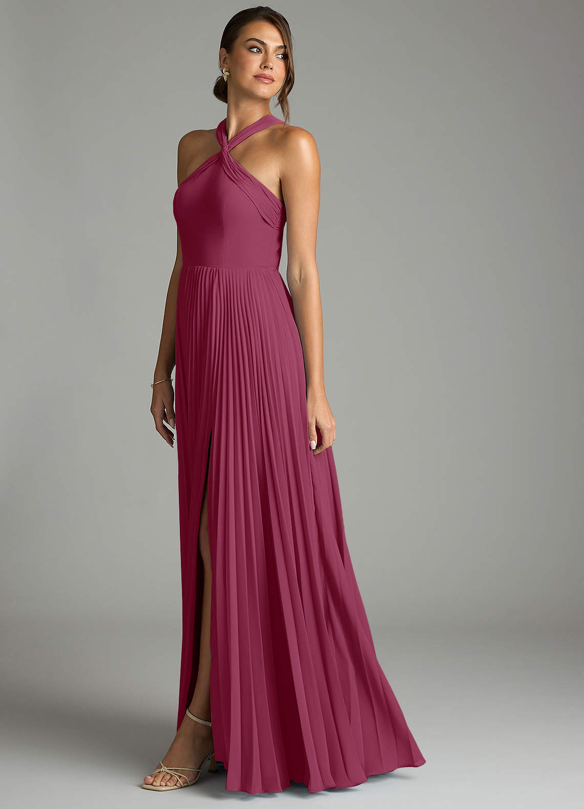 Azazie Afra Abiti da Damigella Abito A-Line in Chiffon Plissettato Gelso image3