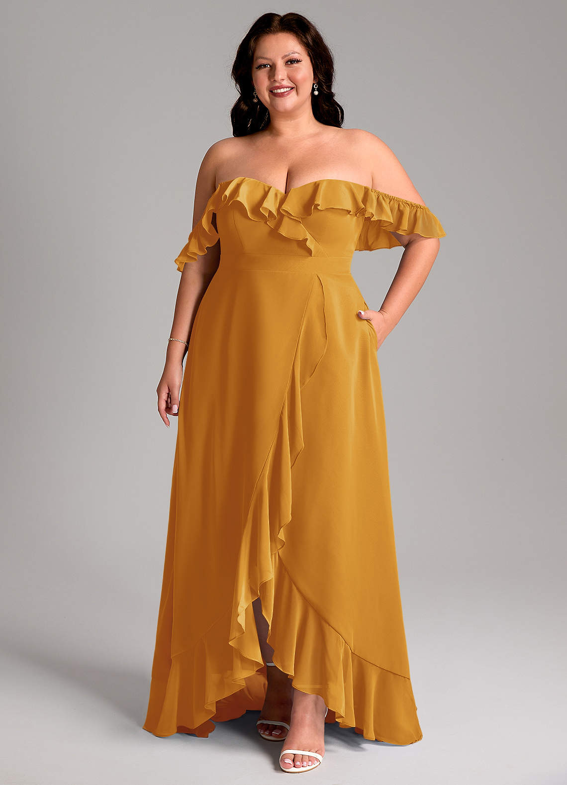 Azazie Lyra Bridesmaid Dresses Butterscotch A-Line Chiffon Convertible Dress image1