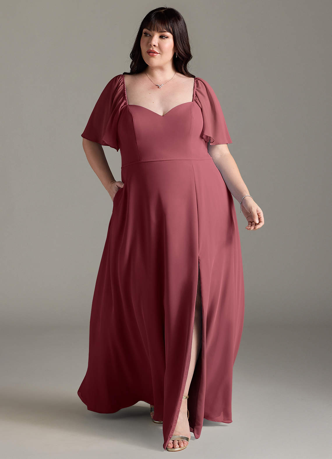 Azazie Chloe Bridesmaid Dresses Merlot A-Line Sweetheart Neckline Chiffon Dress image1
