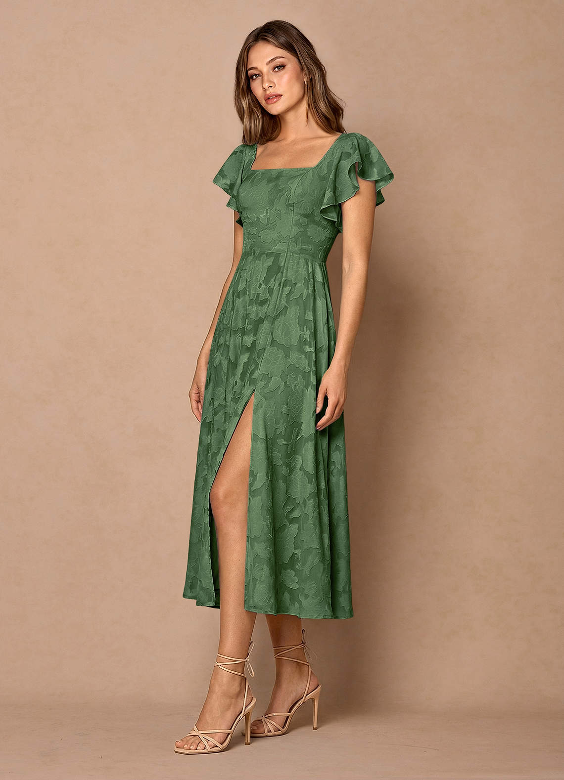 eucalyptus green midi dress Eucalyptus Print Midi Dress | Botanical Wedding Guest V-neck A-line Gown | Romantic Summer Dress | Nature Inspired Wilderkind Poeticore