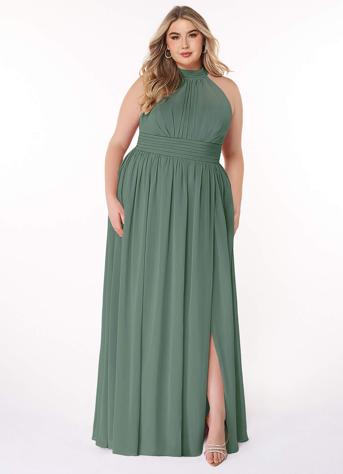 Azazie Iman Bridesmaid Dresses Eucalyptus A-Line A-Line Ruched Chiffon Dress image1