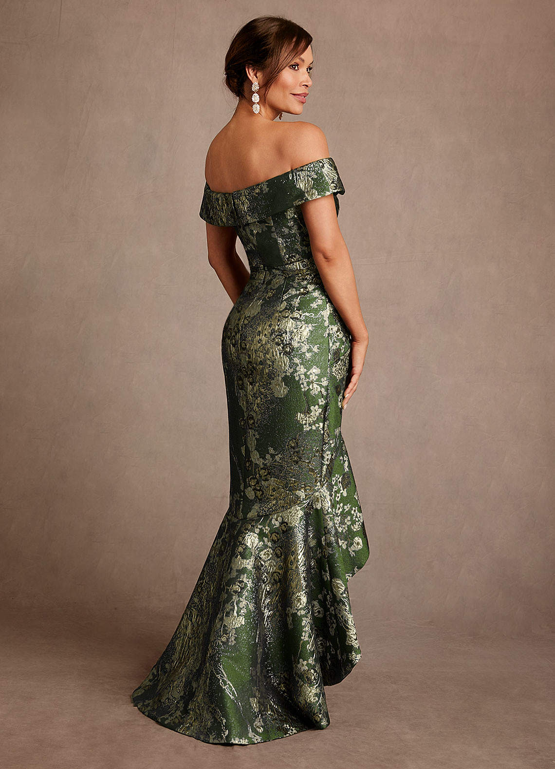 Azazie Winnetka Mother of the Bride Dresses Matcha Green Mermaid Off the Shoulder Floral Jacquard Dress image1
