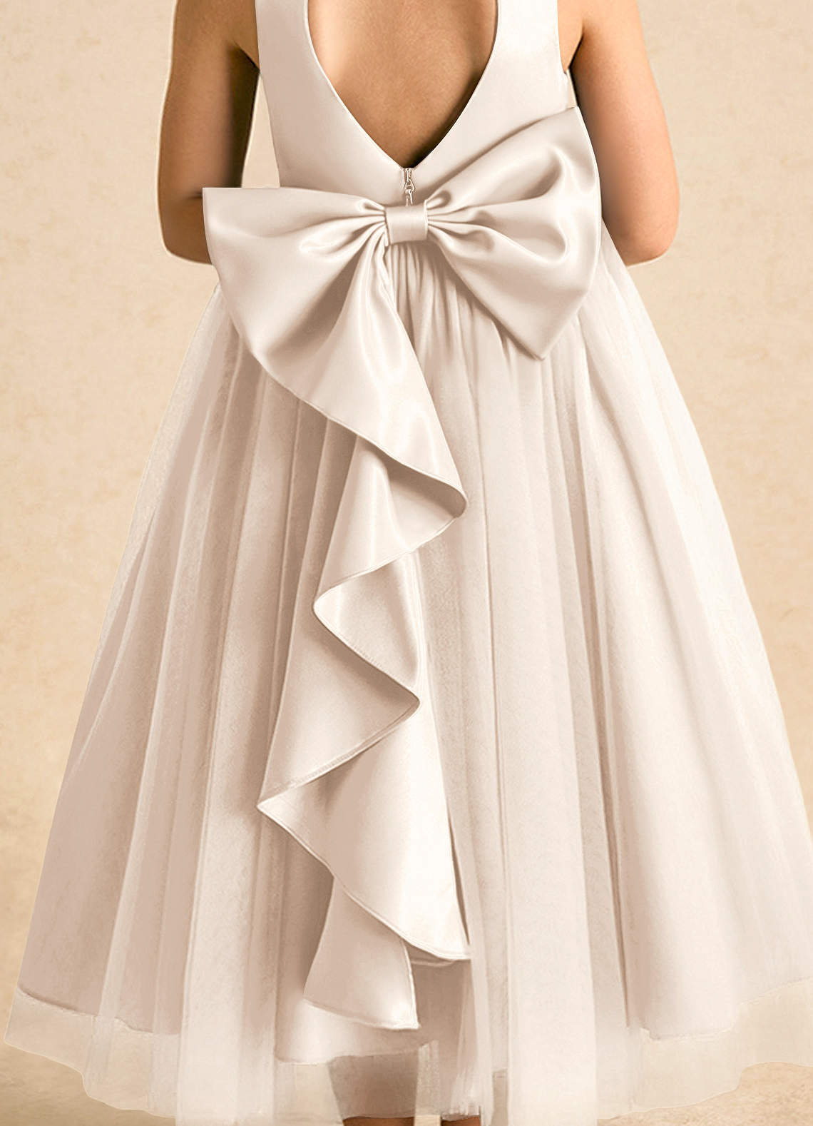 Azazie Solia Flower Girl Dresses White Alabaster Ball-Gown Bow Tulle Dress image6