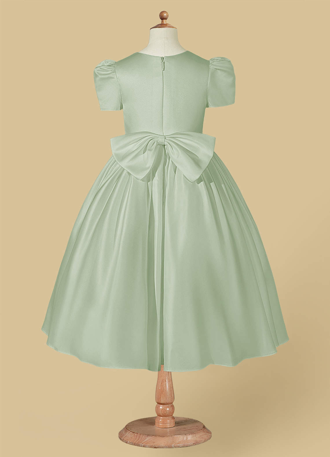 Azazie Anirra Flower Girl Dresses Ball-Gown Pleated Matte Satin Tea-Length Dress image1