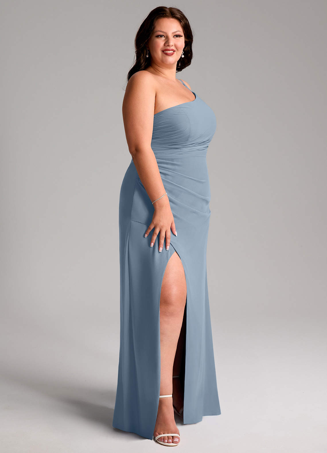 Azazie Eren Bridesmaid Dresses Dusty Blue Sheath One Shoulder Chiffon Dress image11