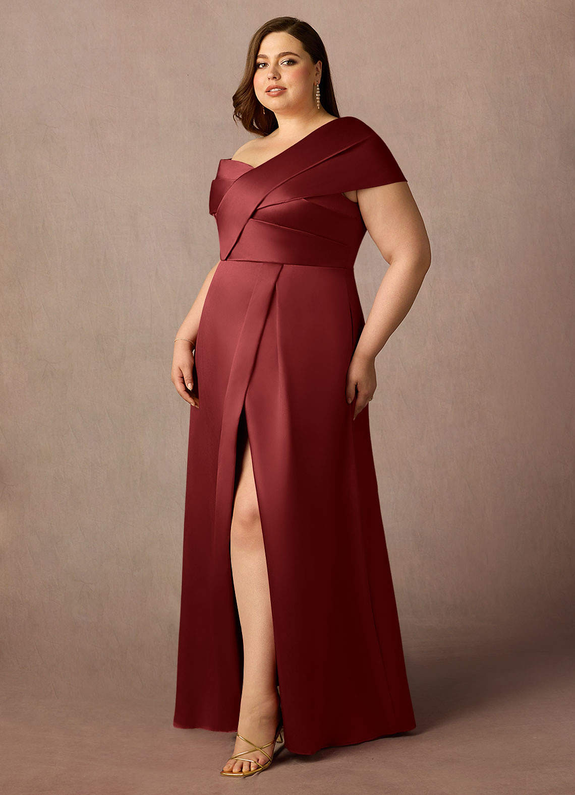 Azazie Marissa At-home Try On Dresses Burgundy A-Line Pleated  Mikado Dress image9