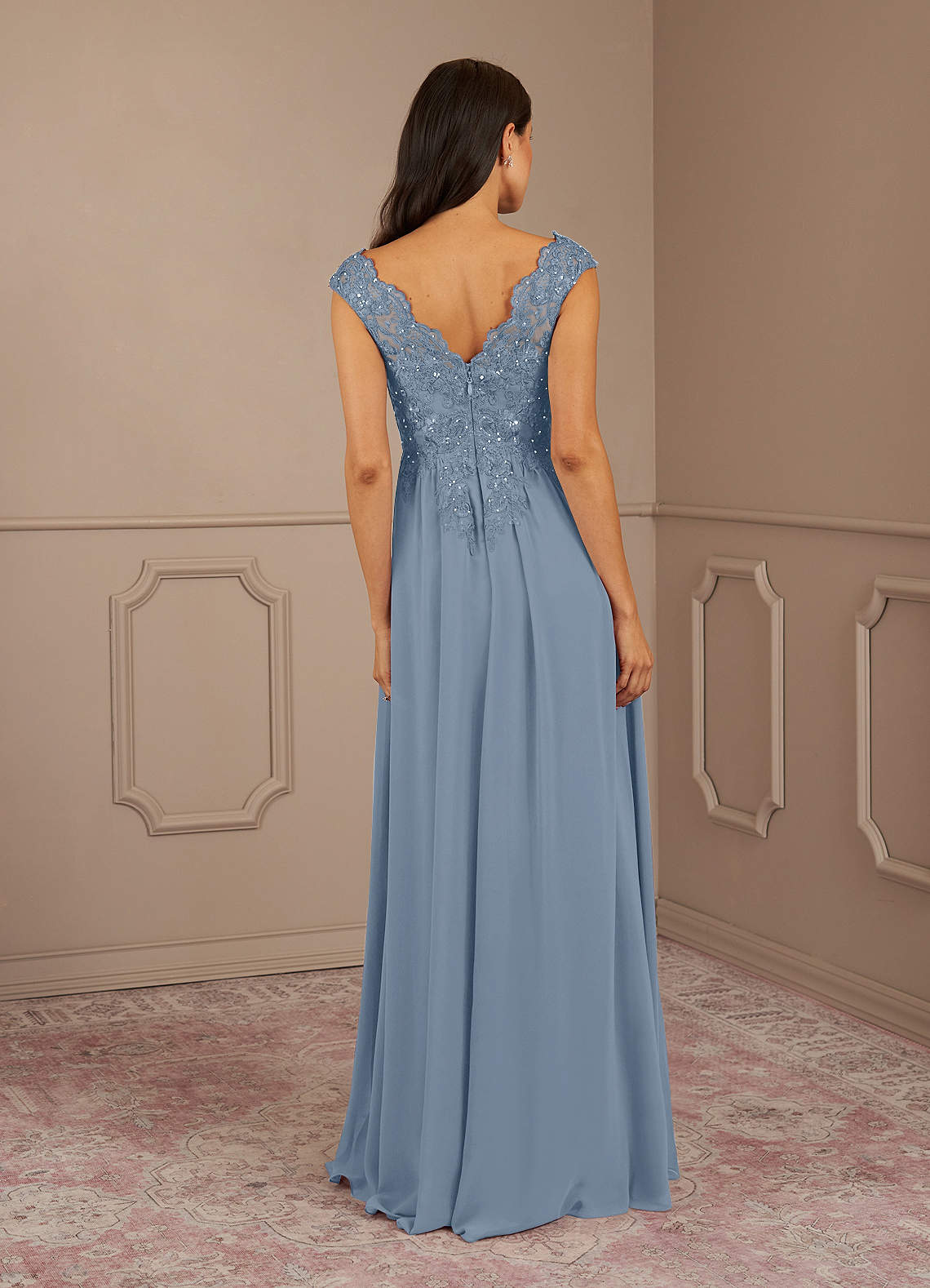 Azazie Amethyst Mother of the Bride Dresses Dusty Blue A-Line V-Neck Sequins Chiffon Dress image5