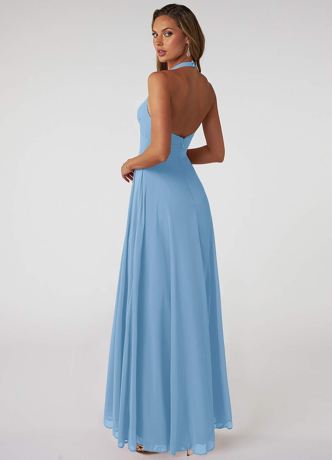 Azazie Tessie At-home Try On Dresses Matcha A-Line V-Neck Pleated Chiffon Dress image1