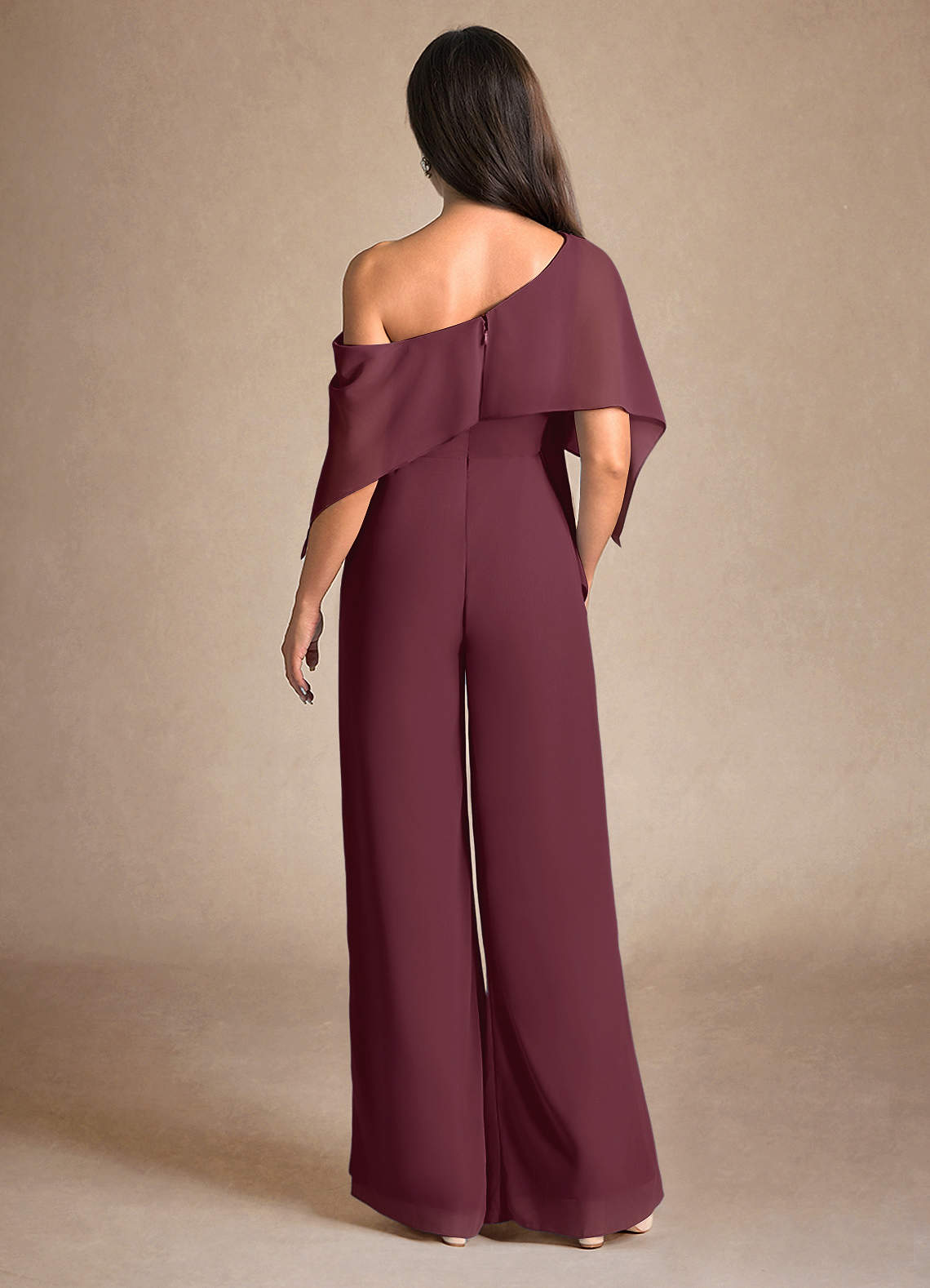 Azazie Halima Mother of the Bride Dresses Cabernet Jumpsuit/Pantsuit Side Slit Chiffon Dress image2