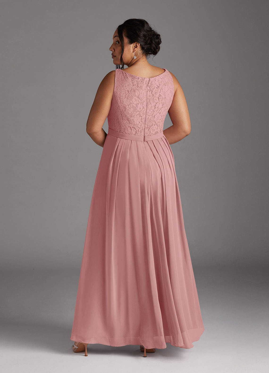 Azazie Ainsling Mother of the Bride Dresses Dusty Rose A-Line Square Neckline Lace Chiffon Dress image15