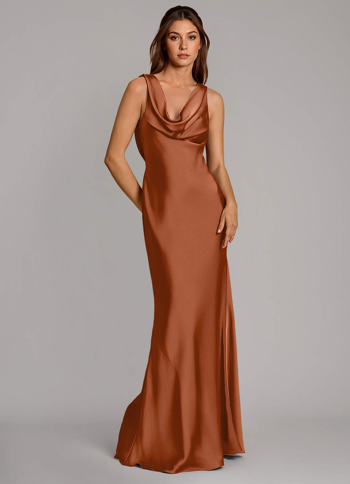 Azazie Cheryl Bridesmaid Dresses Copper Mermaid Stretch Satin Dress image1