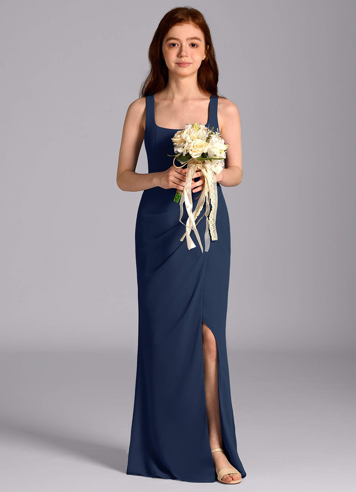 Azazie Mero Junior Dark Navy Mermaid Pleated Chiffon Dress image1