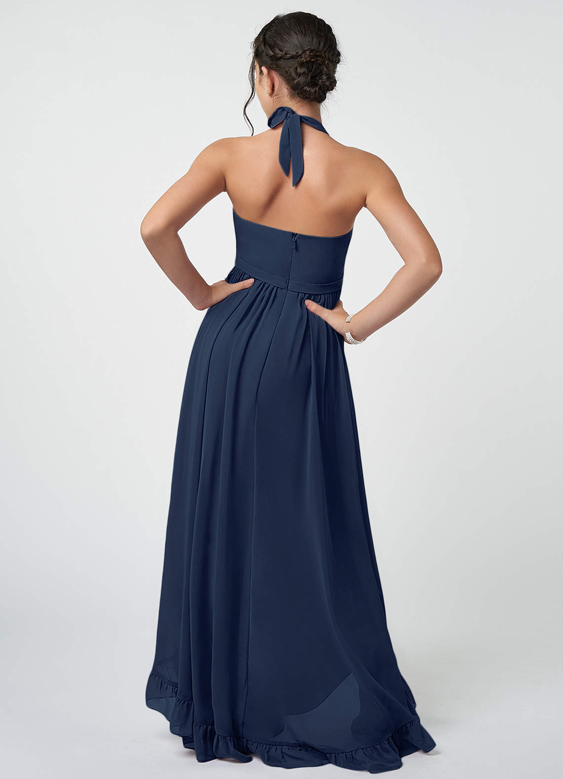 Azazie A-Line/Princess Halter Neck Asymmetrical Chiffon Junior Bridesmaid Dresses - Dark Navy