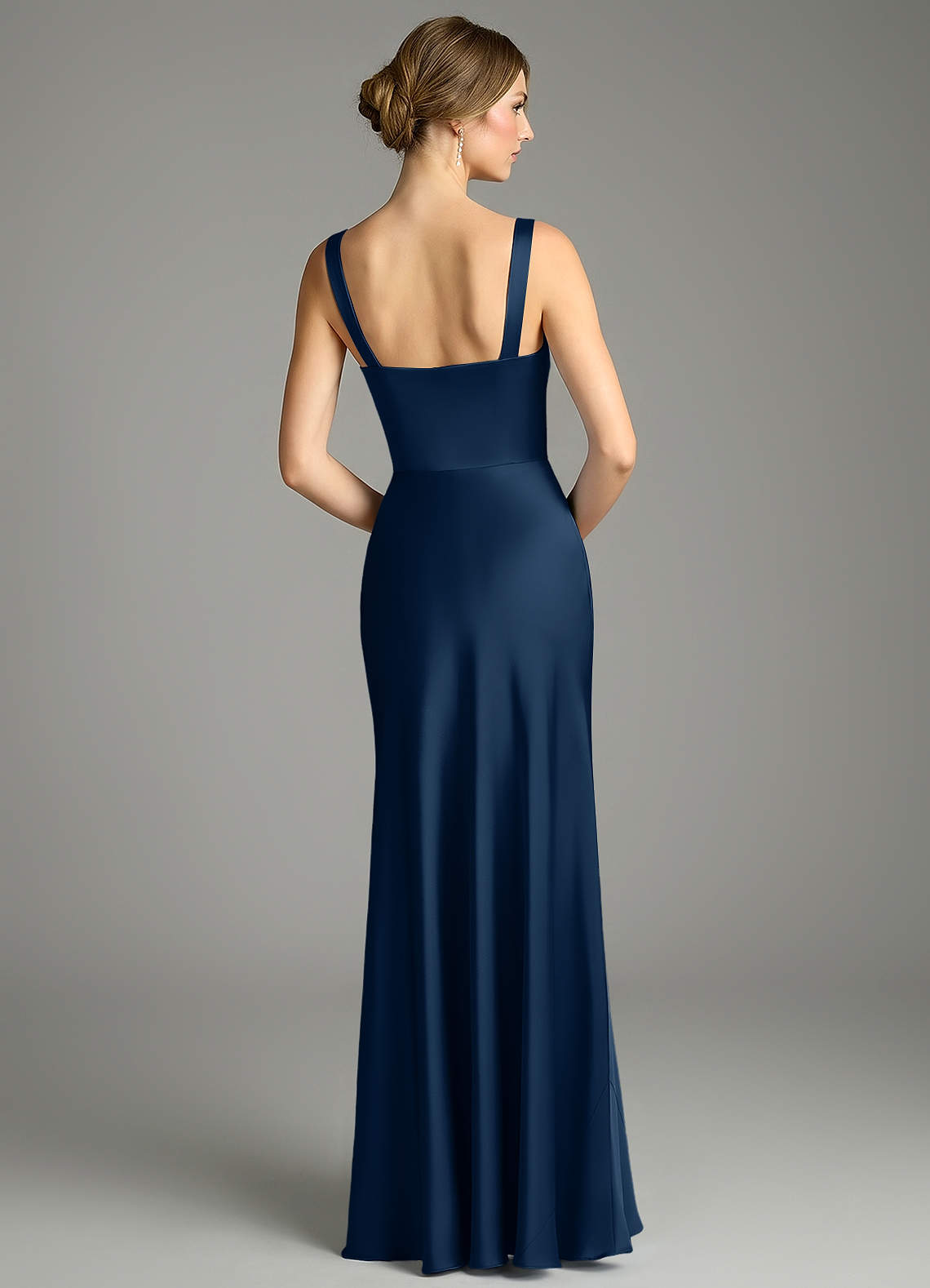 navy silk bridesmaid dresses Navy Bridesmaid Dress Shiny Satin Size 2X