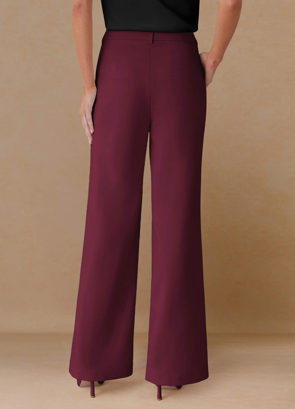 front Marina Borgoña Pantalones rectos de tejido refinado