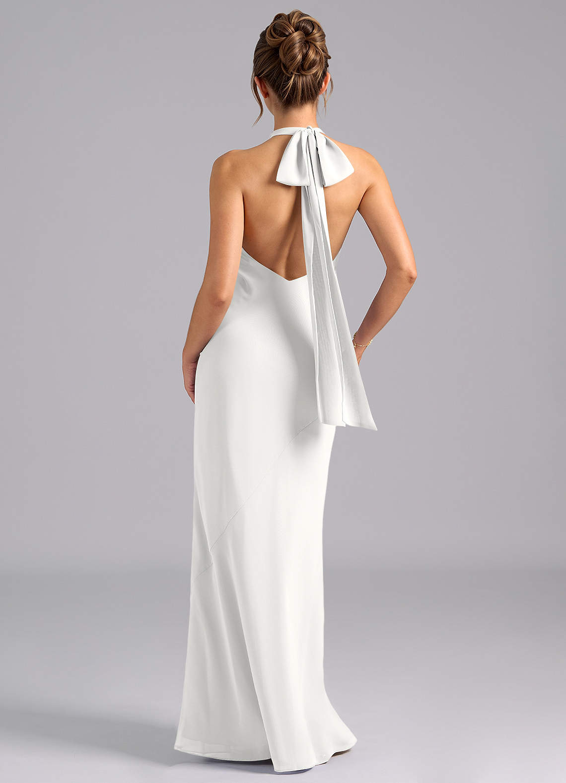 Azazie Velli Bridesmaid Dresses White Mermaid High Neck Chiffon Dress image1