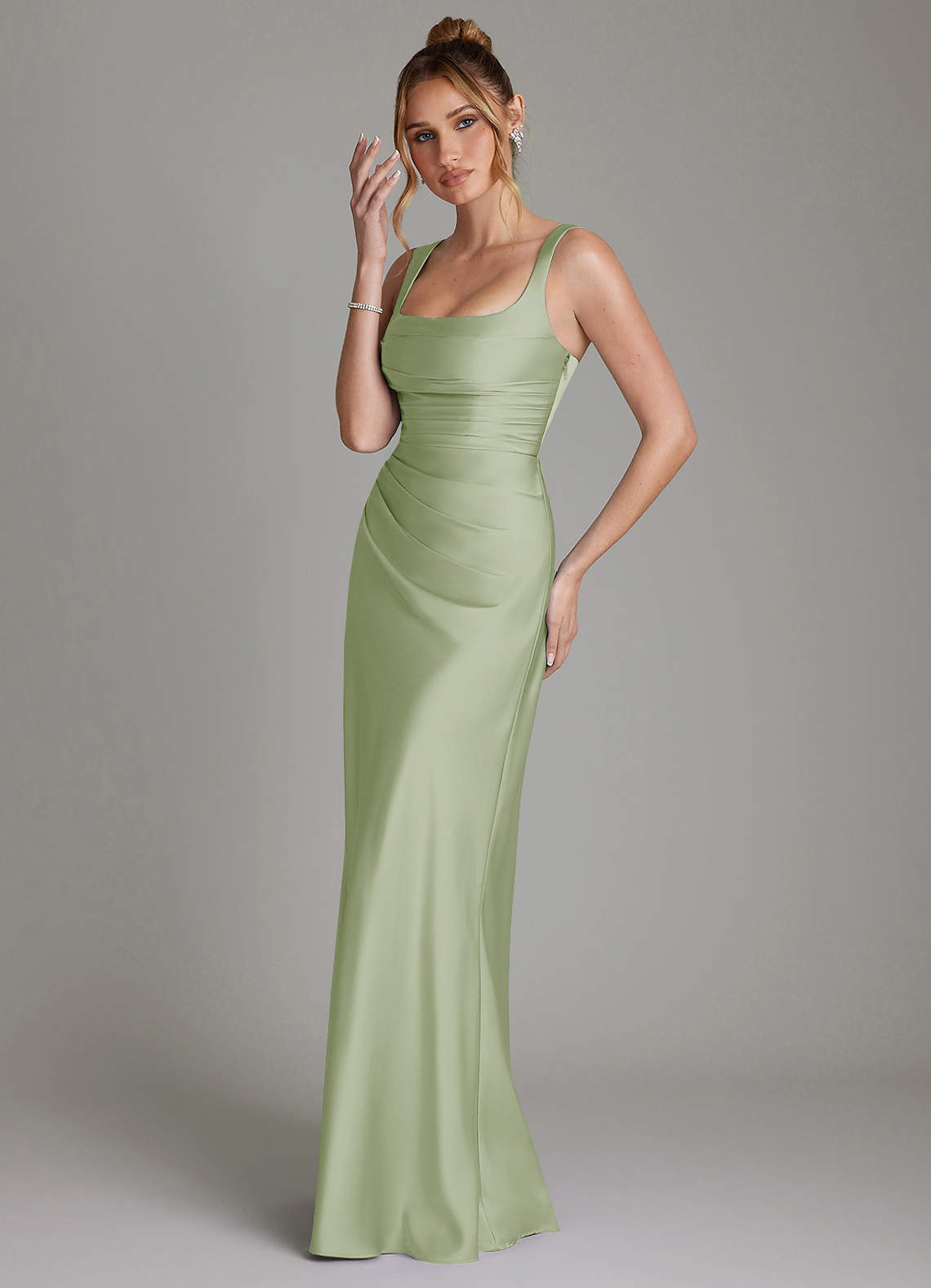 Azazie Agustina Bridesmaid Dresses Dusty Sage Mermaid Corset Stretch Satin Dress image4