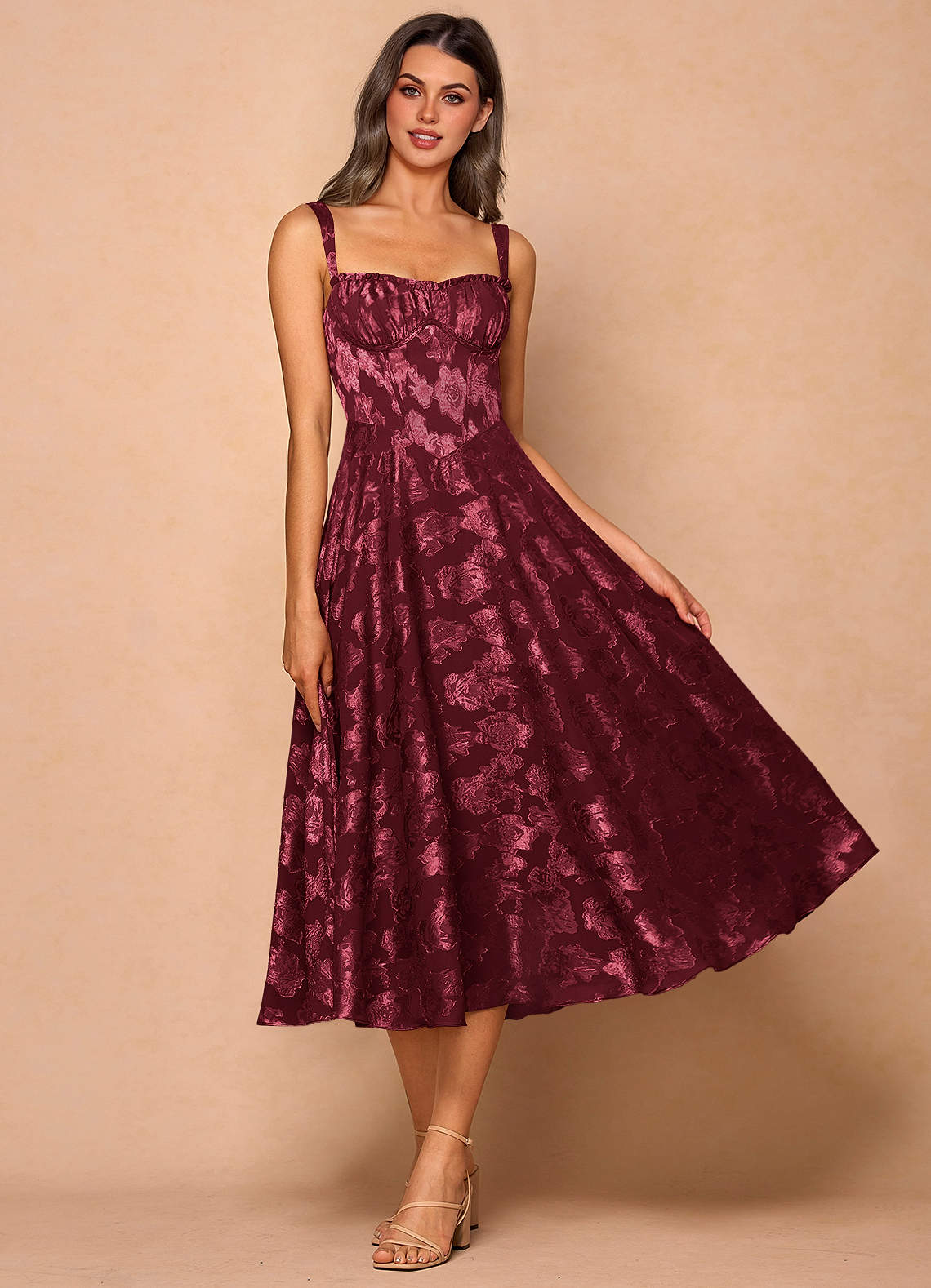 Azazie Plus Size Midi Dresses A-Line Wedding Guest Semi-Formal Dresses Square Wine