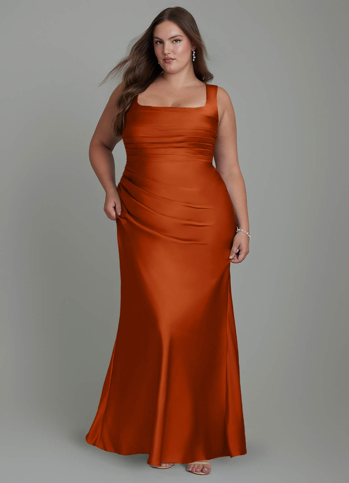 Azazie Agustina Bridesmaid Dresses Burnt Orange Mermaid Corset Stretch Satin Dress image8