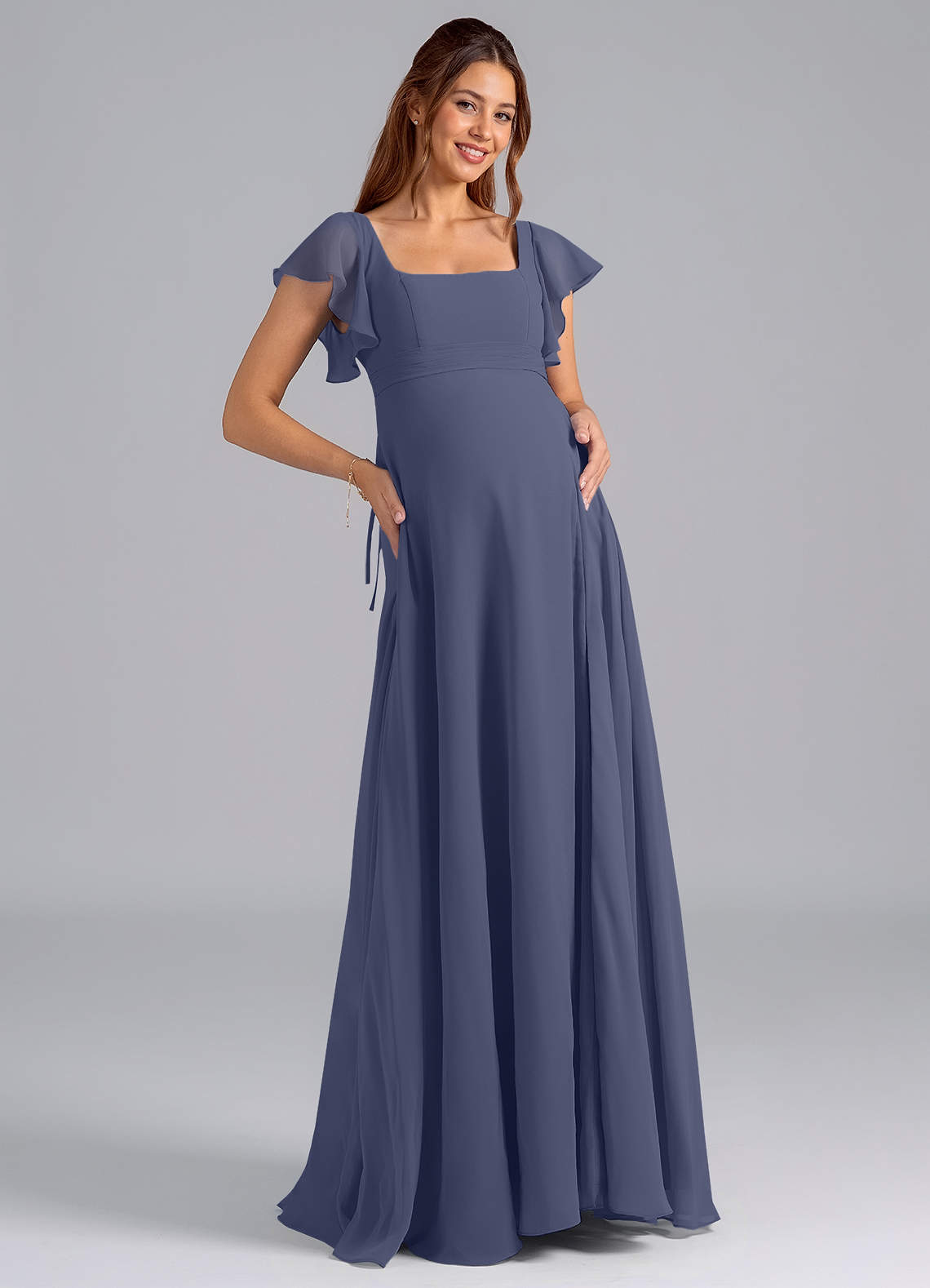 Azazie Bondi Abiti da damigella d'onore premaman Abito A-Line Increspato Chiffon Floor-Length image1