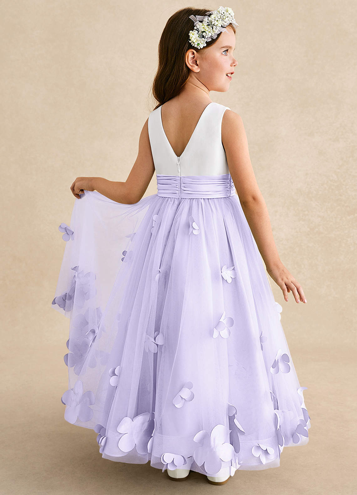 Azazie Vi vestidos de niña de las flores Vestido de Lila de Tul de Corte En A con Sin mangas image1