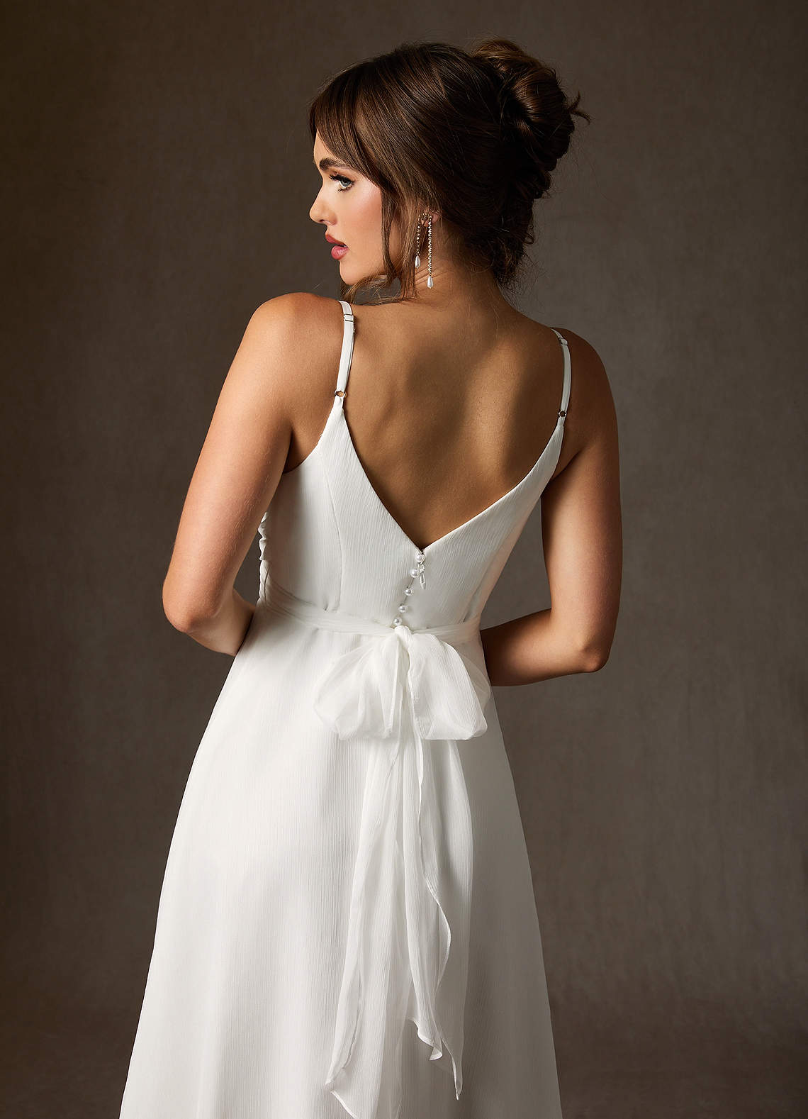 Azazie Kali Wedding Dresses Diamond White A-Line V-Neck Pleated Crinkle Chiffon Dress image5