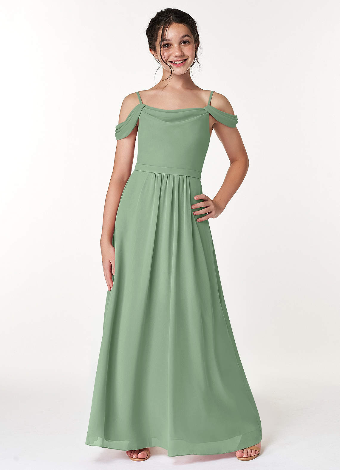 Azazie Alivia Junior Amethyst A-Line Off the Shoulder Chiffon Dress image1