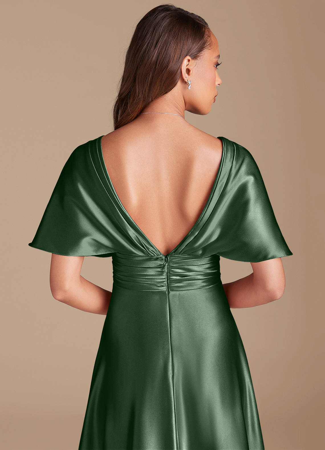 Azazie Pamela Brudtärnklänningar Klä av A-Linje i Metallisk satin Plisserad Eukalyptus image6