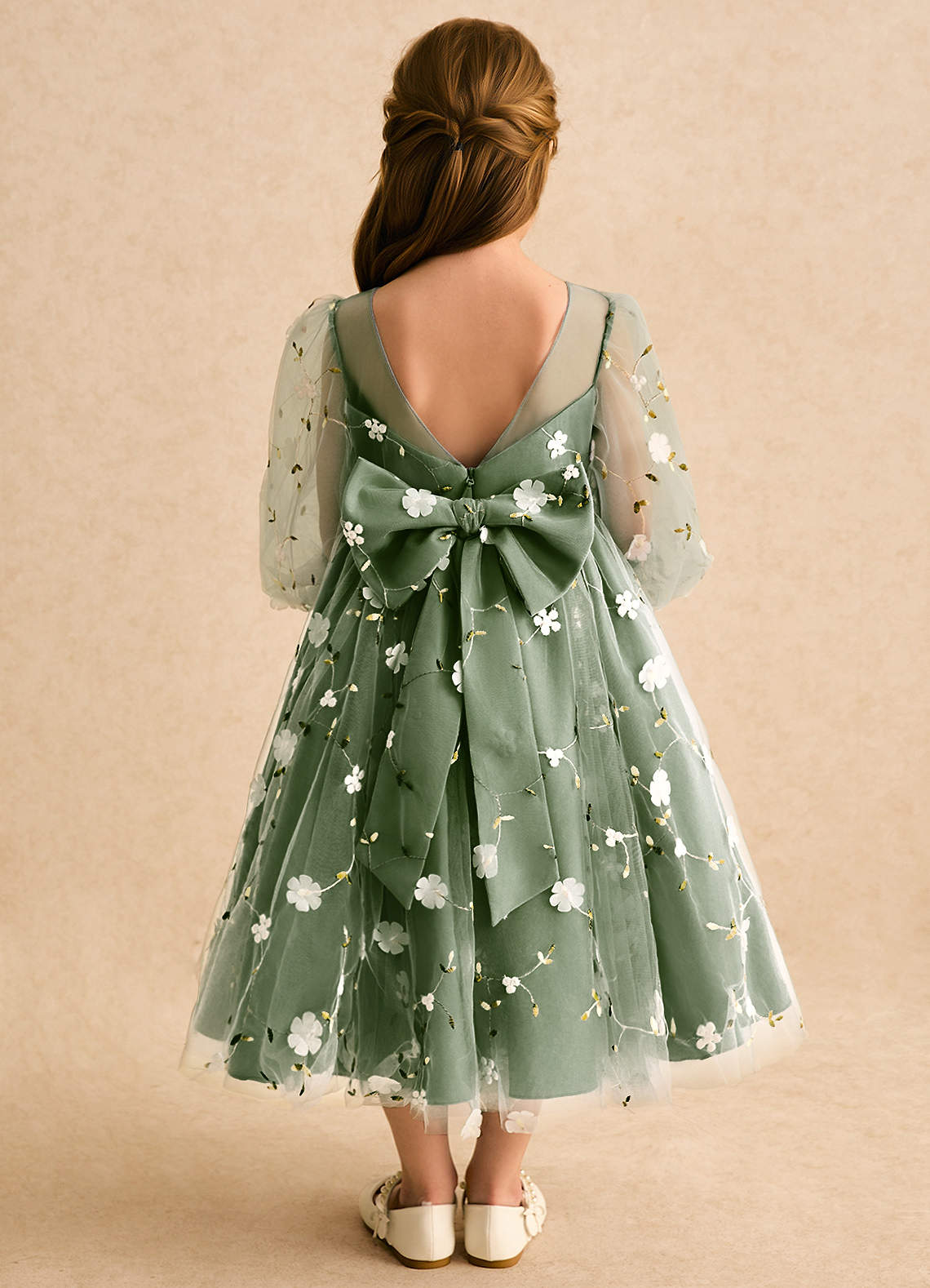 Azazie Elowen Flower Girl Dresses Olive A-Line Sweetheart Neckline Lace Dress image1