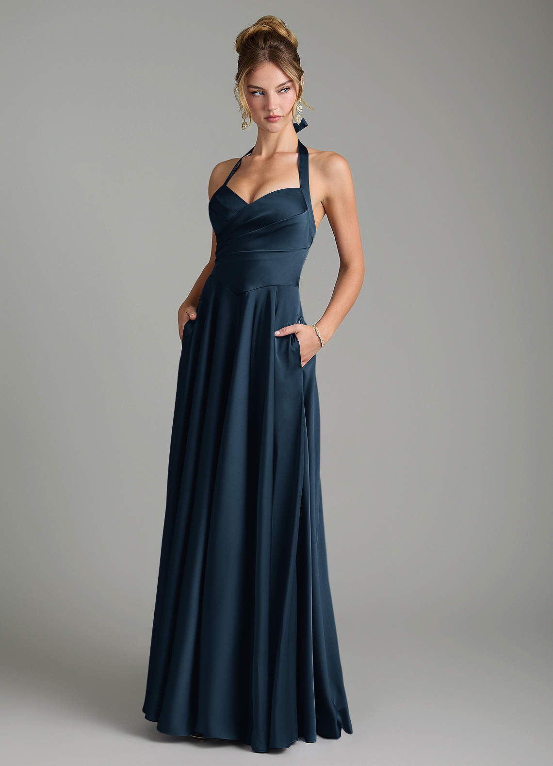 Azazie Tenaya Dark Navy Stretch Satin Bridesmaid Dresses