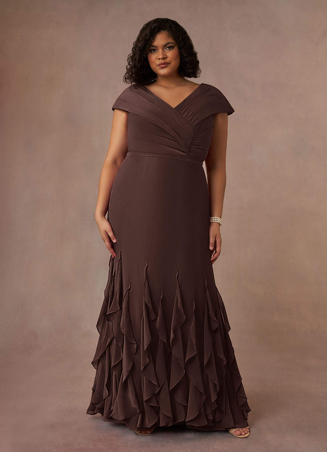 Azazie Bailora Abiti per la Madre della Sposa Abito Sirena in Chiffon Increspato Ganache image1