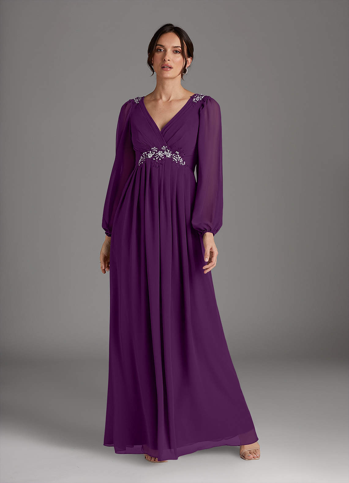 Azazie Gypsy Mother of the Bride Dresses Grape A-Line V-Neck Sequins Chiffon Dress image2