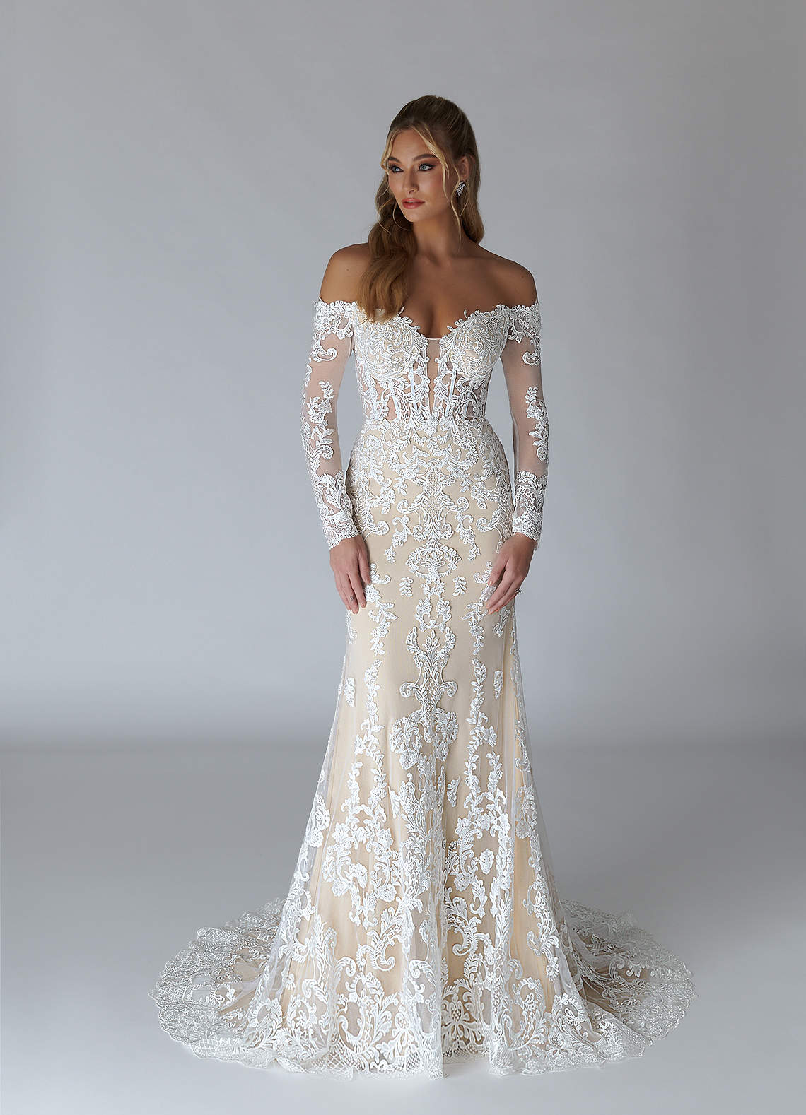 Azazie Solaris Wedding Dresses Diamond White Champagne A-Line V-Neck Sequins Tulle Dress image2