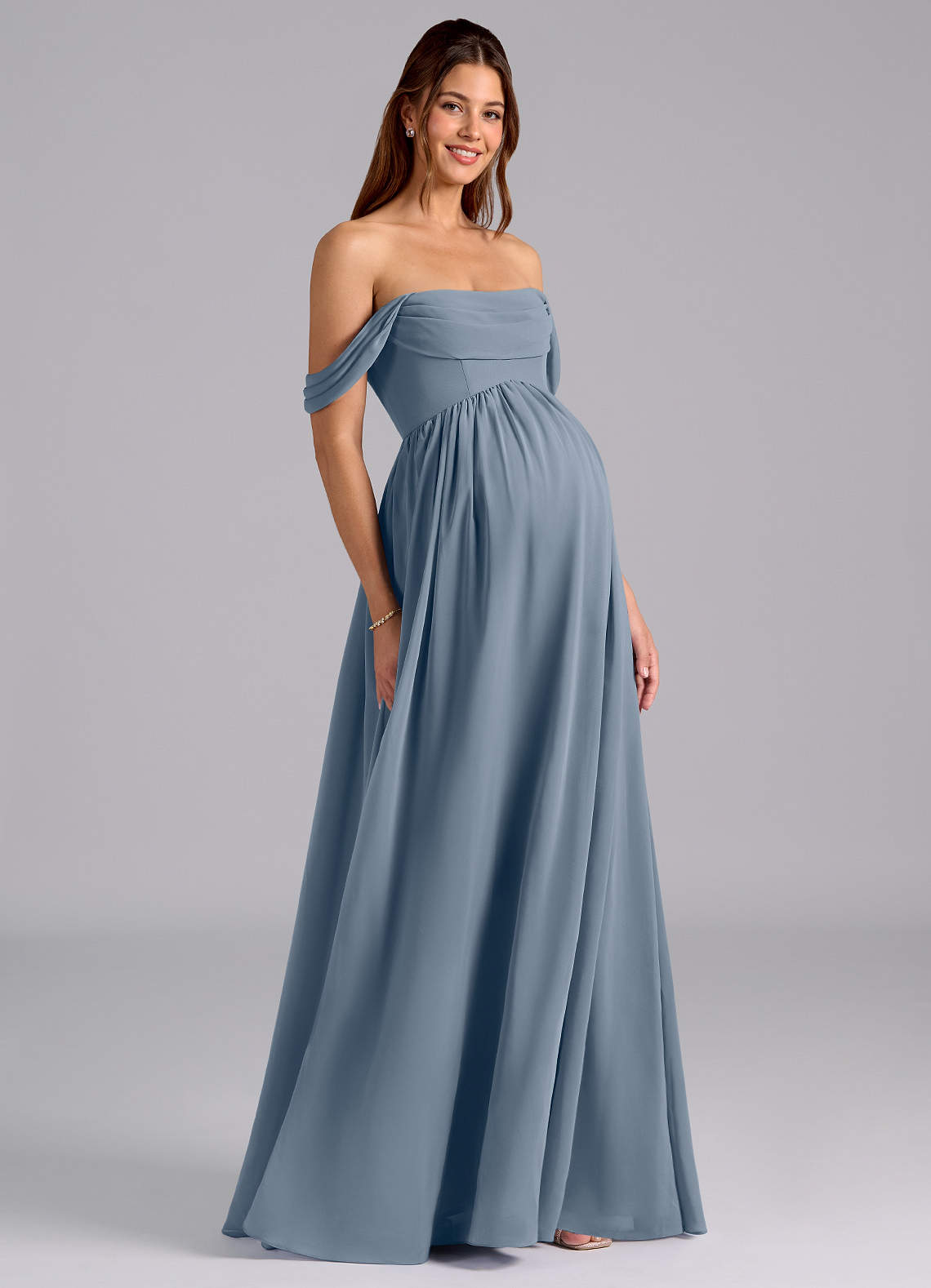 Azazie Saige Maternity Bridesmaid Dresses A-Line Pleated Chiffon Floor-Length Dress image1