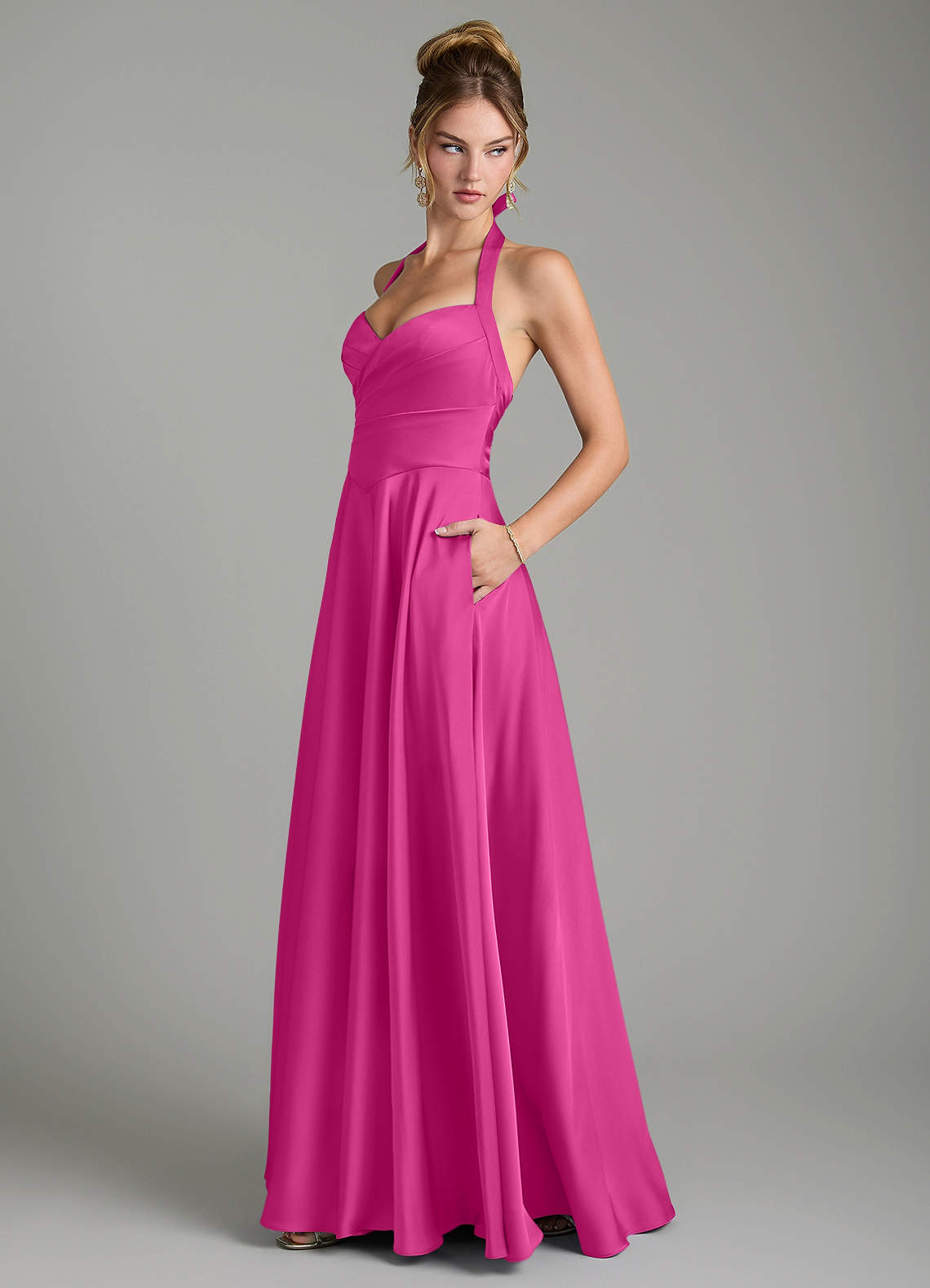 Azazie Tenaya Fuchsia Stretch Satin Bridesmaid Dresses | Azazie