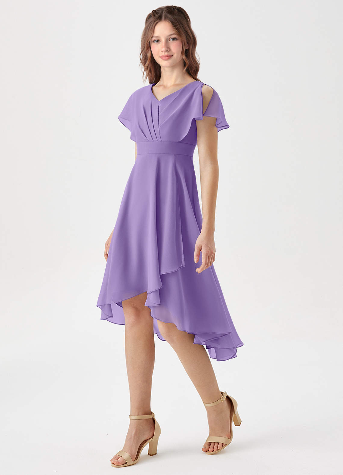 Azazie Graciela Junior Tahiti A-Line Pleated Chiffon Dress image1