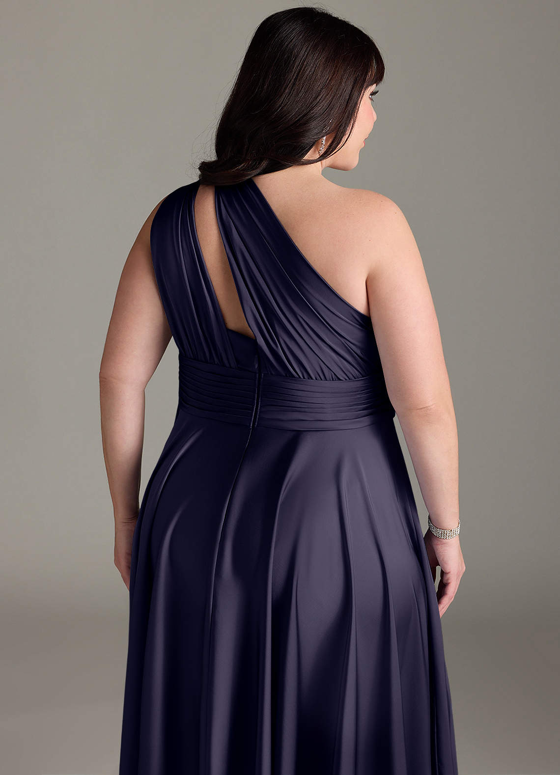 Azazie Charlize Bridesmaid Dresses Stormy A-Line One Shoulder Stretch Satin Dress image15