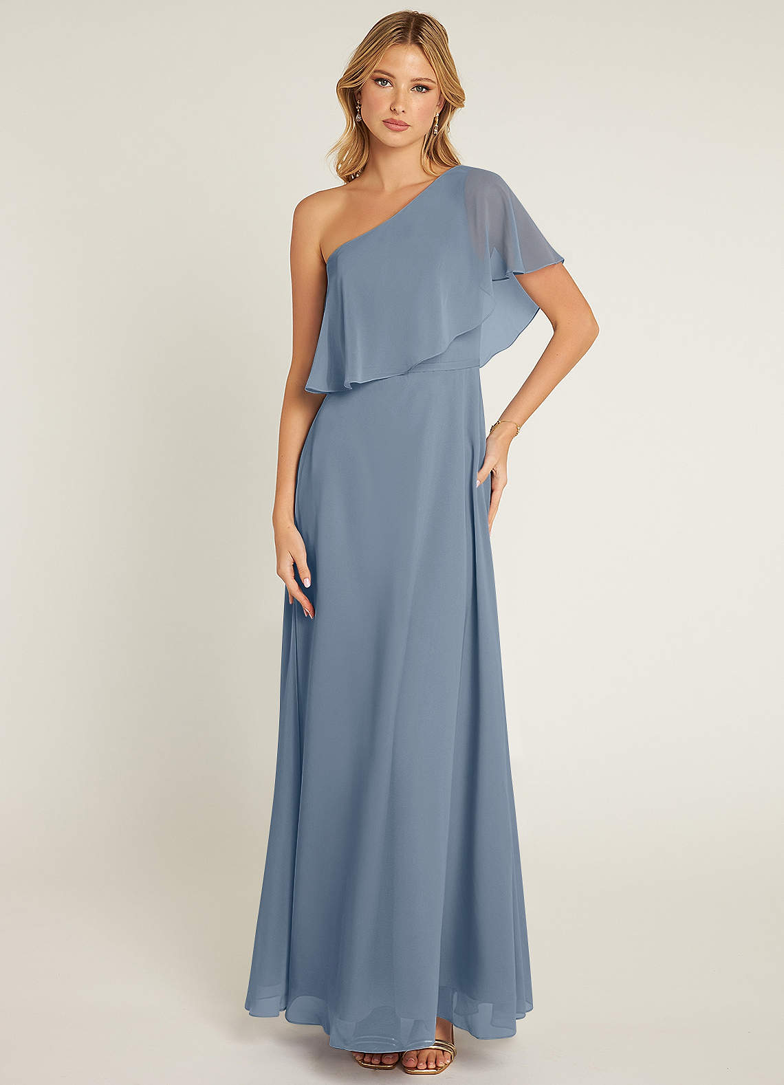 Azazie Lizzy Robes de demoiselle d'honneur Robe Trapèze en Mousseline de soie Ue épaule Violet Crépusculaire image1