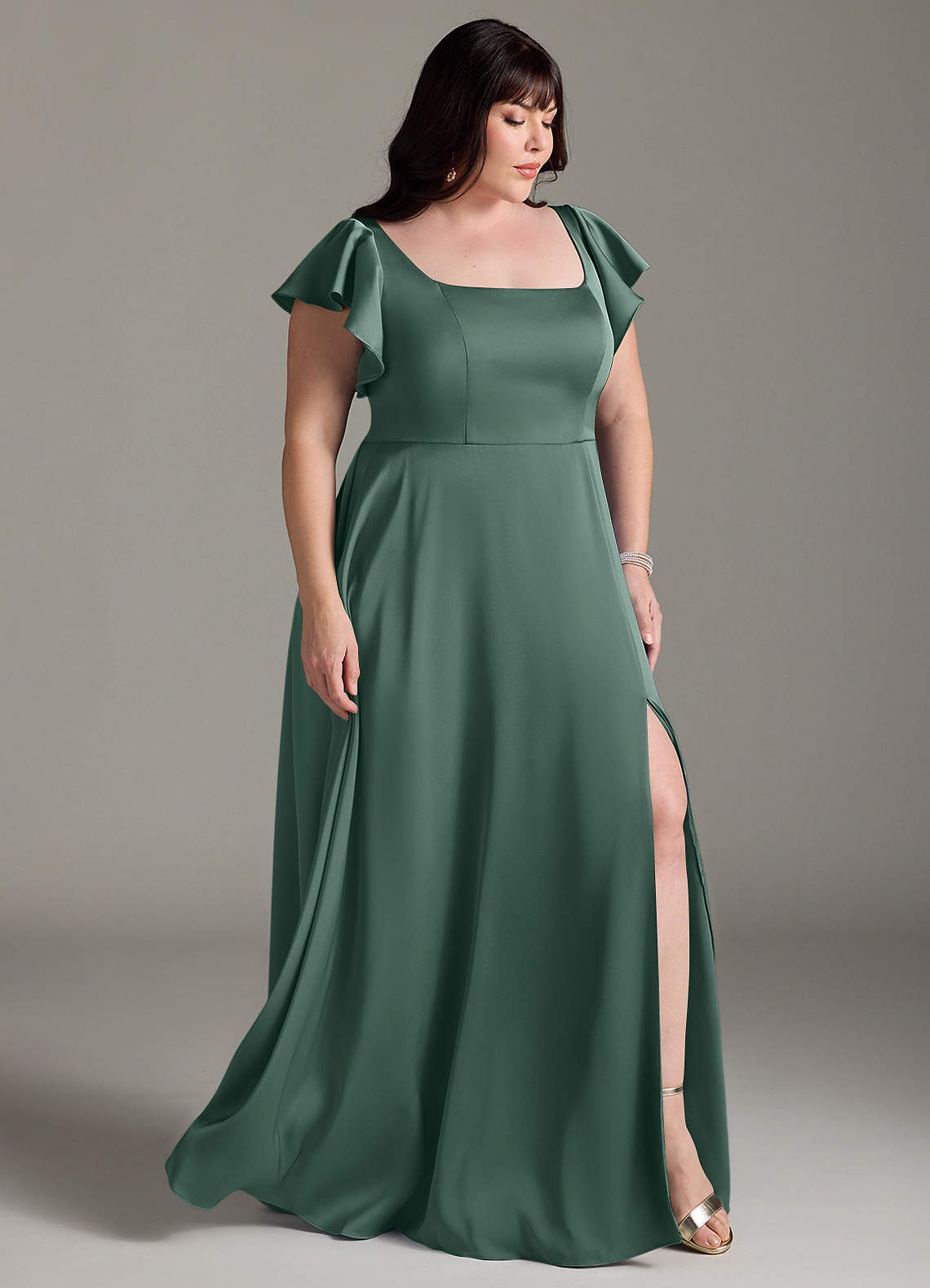 Azazie Bondi Bridesmaid Dresses Eucalyptus A-Line Bow Stretch Satin Dress image9