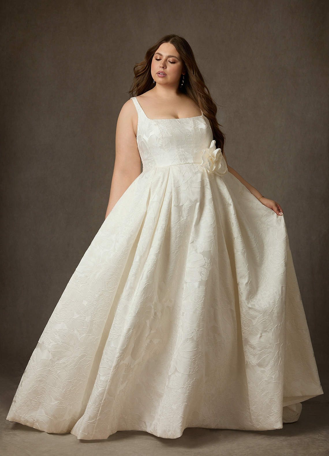 Azazie Ruby Wedding Dresses Antique White Ball-Gown with Pockets Floral Jacquard Dress image13