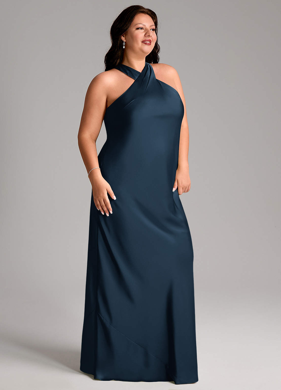 azazie doretta bridesmaid dresses Dark Navy Stretch Satin Color:Light-Blue-Print YGroup_23SS5303 Clacive Sexy Slim White Halter neck fitting mermaid shape in