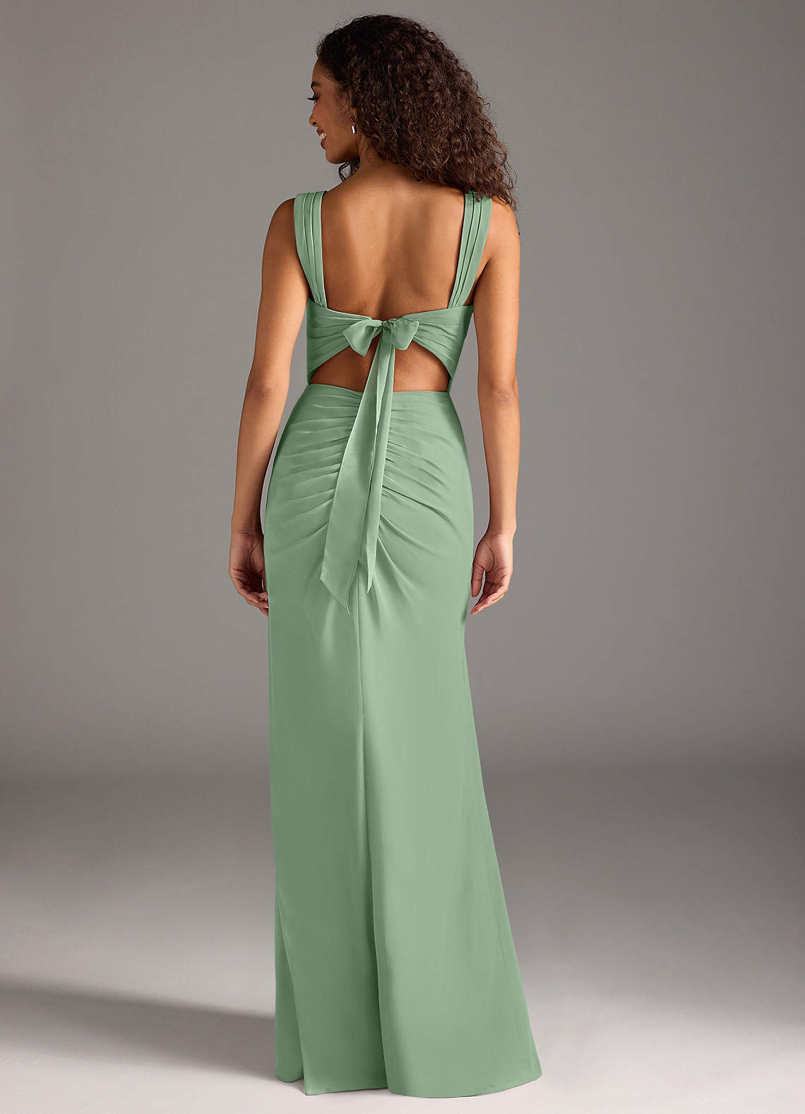 Azazie Jesaphine Bridesmaid Dresses Matcha Sheath Bow Chiffon Dress image1